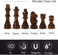 اماتير مجموعة شطرنج خشبية مغناطيسية 15.4 انش، مجموعة العاب لوح محمولة قابلة للطي مع قطع شطرنج مصنوعة يدويا من اللباد العاب تعليمية للبالغين والمراهقين، من اميرتير