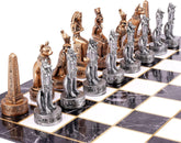 مجموعة شطرنج على الطراز المصري مقاس 15 انش للبالغين ولوح شطرنج من الورق المقوى كبير قابل للطي، قطع شطرنج ثلاثية الابعاد من الراتنج وفتحات تخزين، لاعبين، من اجيرلجل