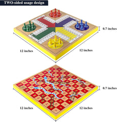 AMEROUS 12 بوصة لعبة لوح خشبي Ludo - ثعابين وسلالم ، 2 في 1 قابلة للعكس ، 1-4 لاعبين مجموعة ألعاب النرد العائلية للأطفال ، الكبار ، نسخة كلاسيكية على سطح الطاولة (معبأة في صندوق هدايا)، حيوانات