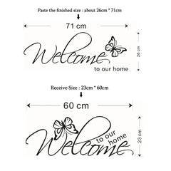 Welcome To Our Home' Text Patterns Wall Sticker Home Decor Living Room Decals Wallpaper Bedroom Decorative Butterfly Stickers
