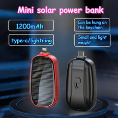 Solar Power Bank Mini Key Ring Portable Charger 1200mAh Outdoor Camping External Battery Emergent Power Cargador Portátil 보조배터리