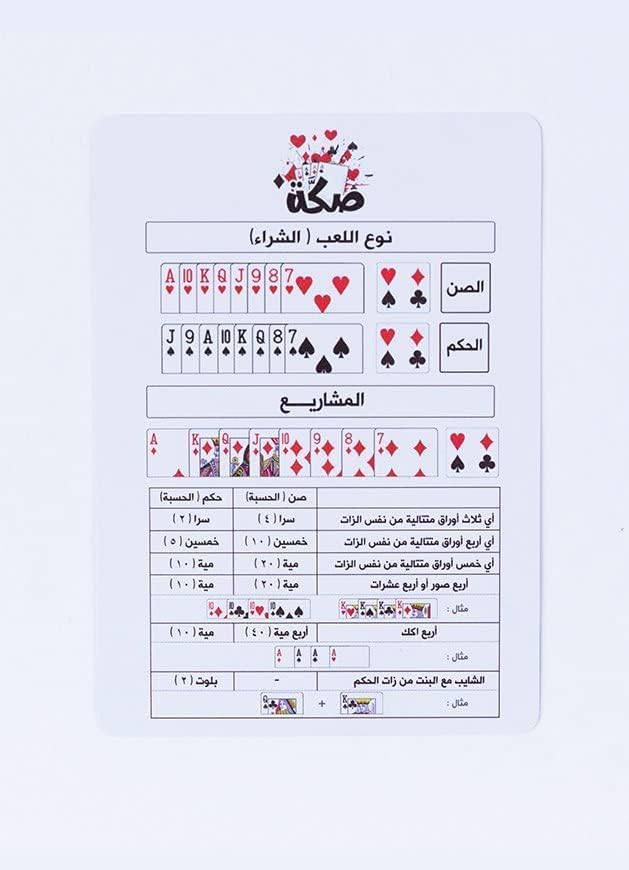 بطاقة لعب من صكة - مجموعة من بطاقات اللعب بلاستيكية 100% للعب البلوت - 54 بطاقة باللون الازرق و32 بطاقة باللون الاحمر - قطعة واحدة من الازرق وقطعة واحدة من الاحمر - كومبو، من سكا