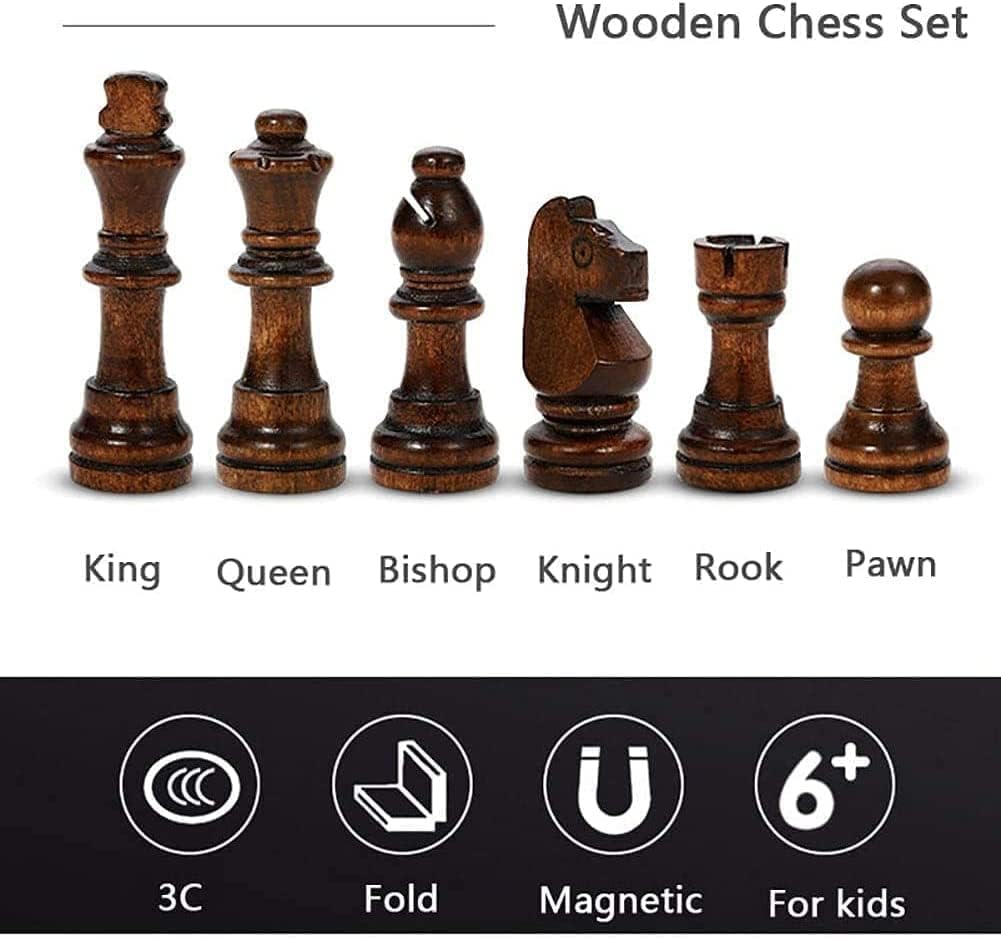 اماتير مجموعة شطرنج خشبية مغناطيسية 15.4 انش، مجموعة العاب لوح محمولة قابلة للطي مع قطع شطرنج مصنوعة يدويا من اللباد العاب تعليمية للبالغين والمراهقين، من اميرتير