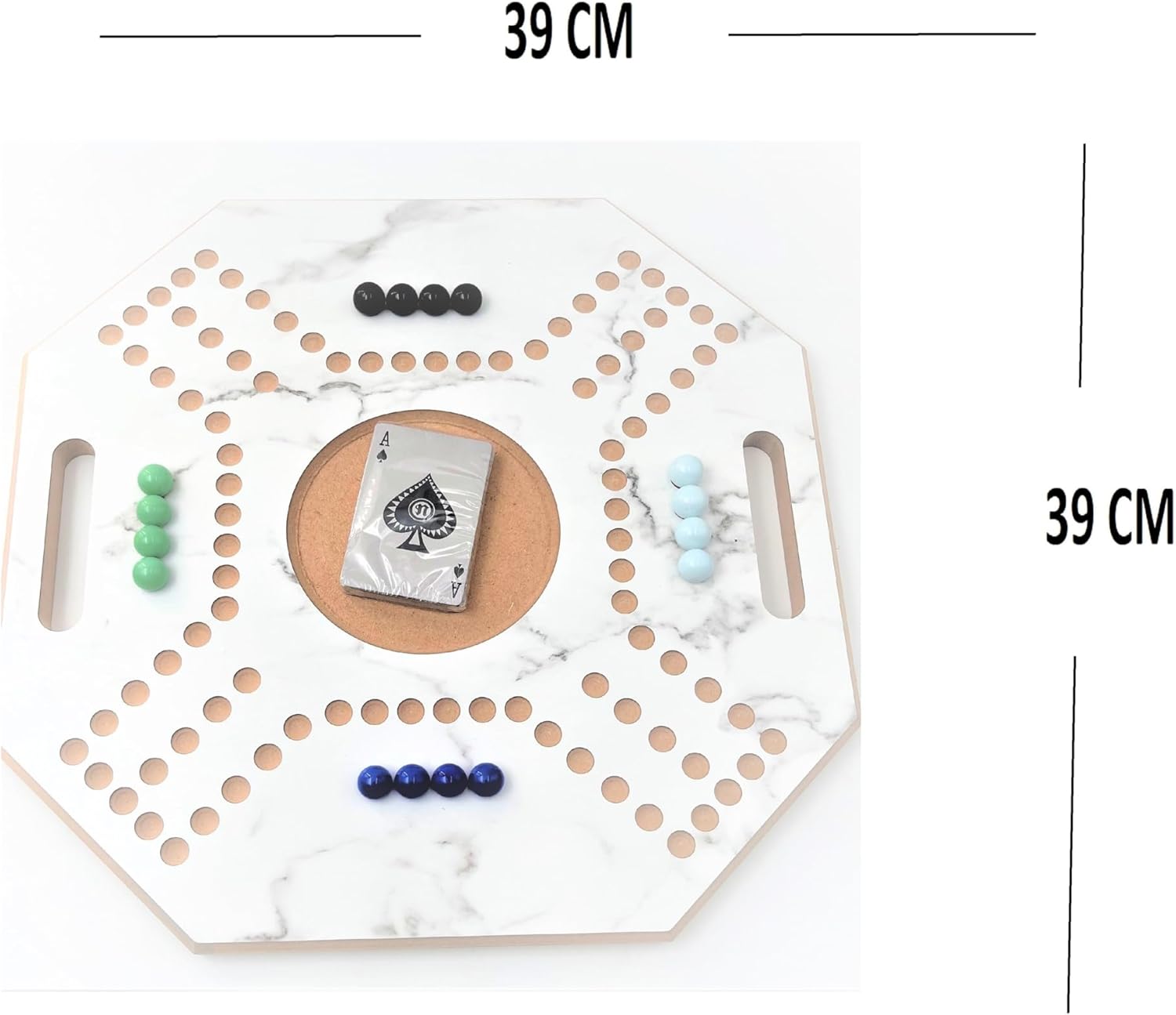 لعبة لوحية خشبية جاكارو، لـ 4 لاعبين مع كرات زجاجية وبطاقات، مقاس 39 × 39 سم، بلون بني، (استخدام باللغة الإنجليزية)، من فنز