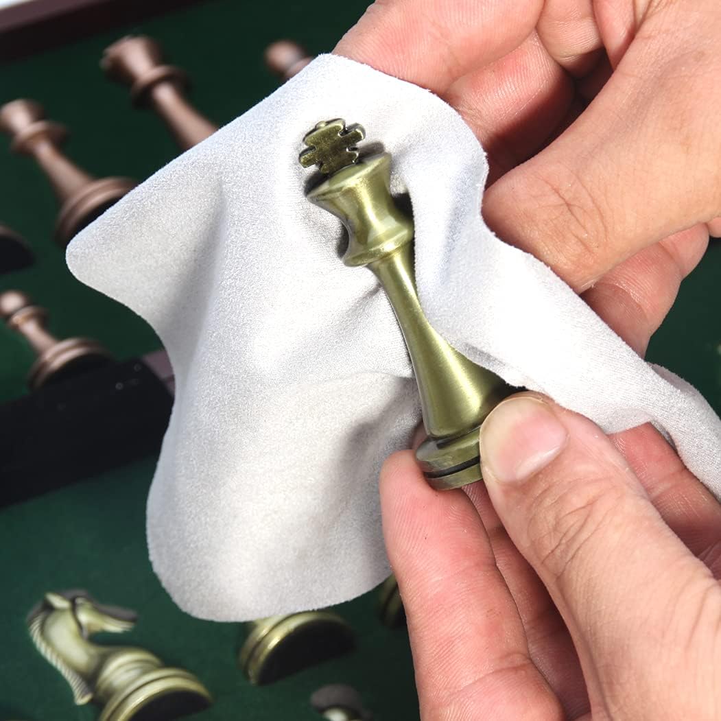 كبيرة معدنية فاخرة الشطرنج الرجعية النحاس مطلي سبائك الشطرنج الكبار مجموعة مجلس لعبة صندوق تخزين خشبي قابل للطي مجموعة الشطرنج، من ال اي ان جي دبليو اي اي، اديوكيشنال