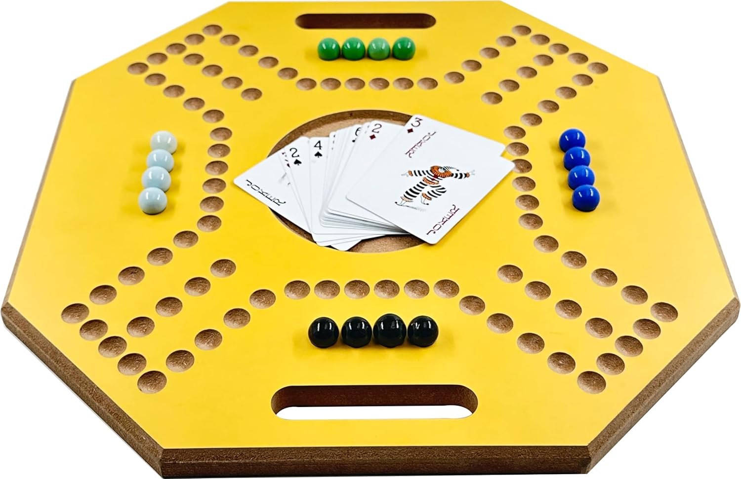 لعبة لوحية خشبية جاكارو، لـ 4 لاعبين مع كرات زجاجية وبطاقات، مقاس 39 × 39 سم، بلون بني، (استخدام باللغة الإنجليزية)، من فنز
