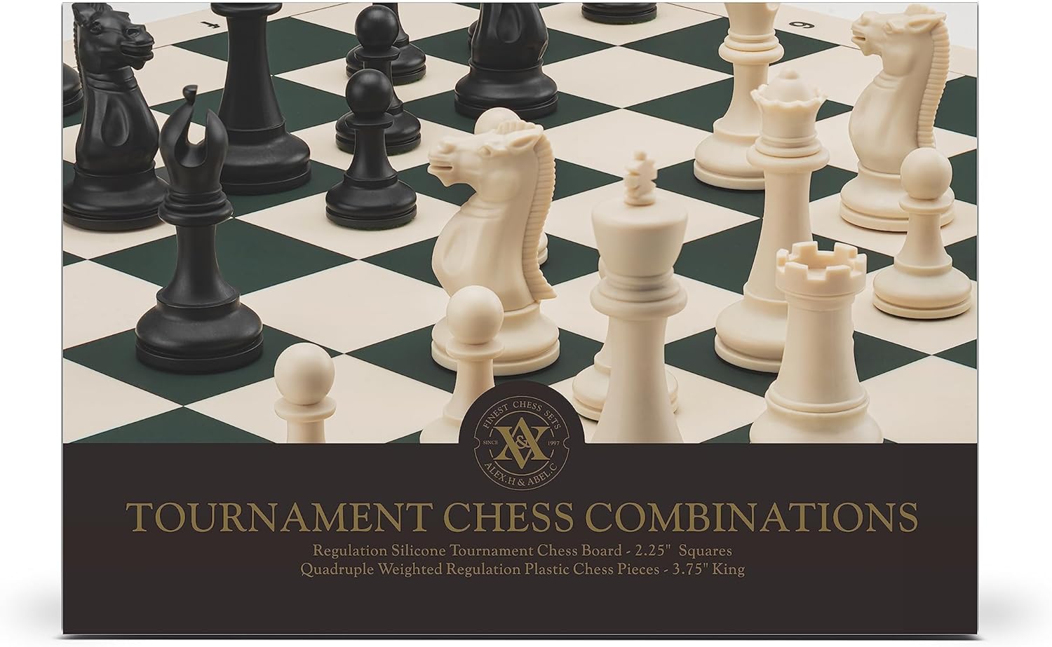 مجموعة لعبة شطرنج للبطولات بلوح سيليكون عالي الجودة وقابل للطي مقاس 51 × 51 سم مع قطع بلاستيك متينة رباعية الثقل وقطعة ملك بنمط ستونتون كلاسيكي بارتفاع 10 سم وشنطة تخزين من ايه اند ايه، 6 سنوات