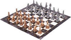 مجموعة شطرنج على الطراز المصري مقاس 15 انش للبالغين ولوح شطرنج من الورق المقوى كبير قابل للطي، قطع شطرنج ثلاثية الابعاد من الراتنج وفتحات تخزين، لاعبين، من اجيرلجل