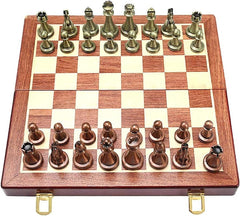 كبيرة معدنية فاخرة الشطرنج الرجعية النحاس مطلي سبائك الشطرنج الكبار مجموعة مجلس لعبة صندوق تخزين خشبي قابل للطي مجموعة الشطرنج، من ال اي ان جي دبليو اي اي، اديوكيشنال