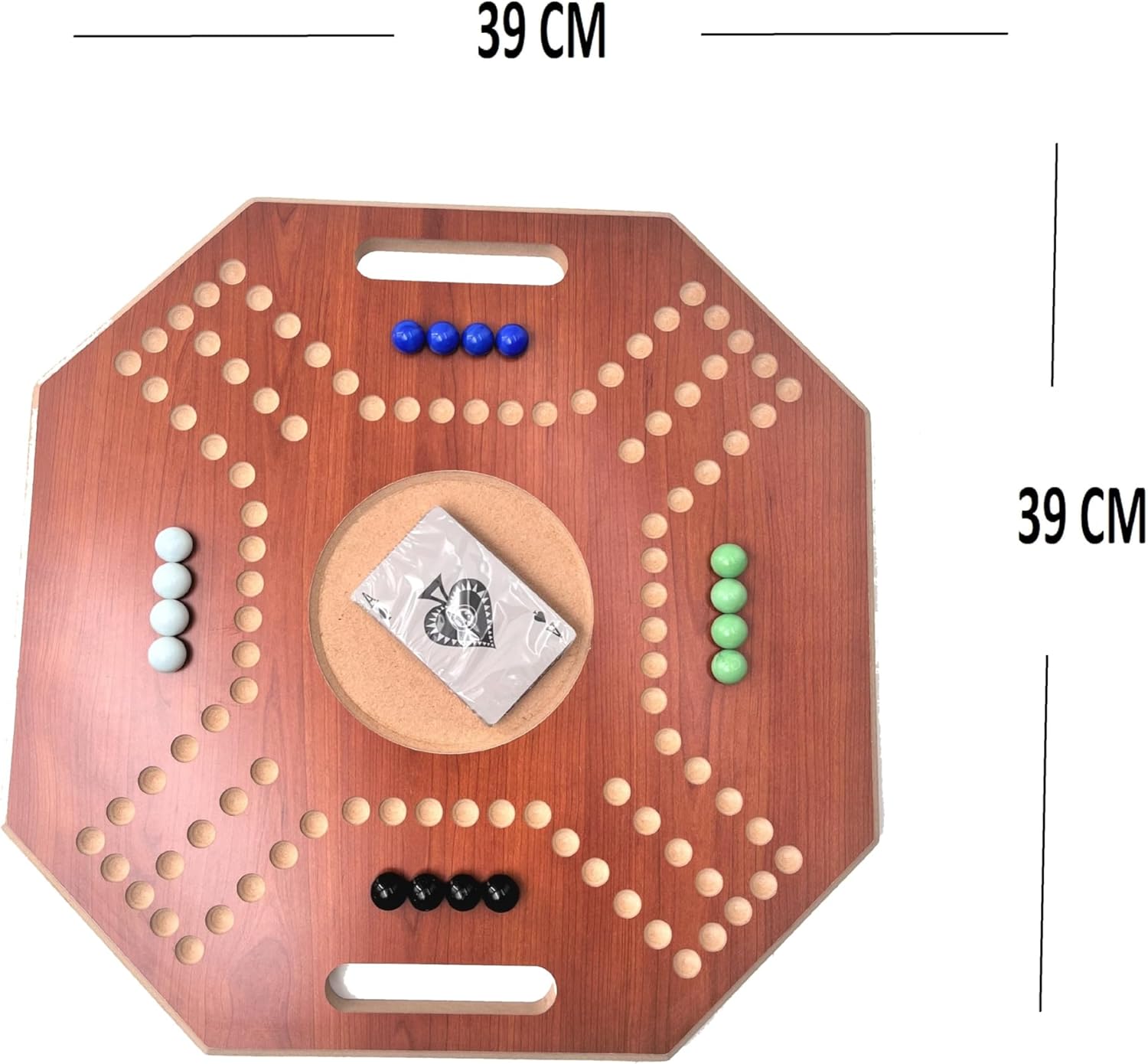 لعبة لوحية خشبية جاكارو، لـ 4 لاعبين مع كرات زجاجية وبطاقات، مقاس 39 × 39 سم، بلون بني، (استخدام باللغة الإنجليزية)، من فنز