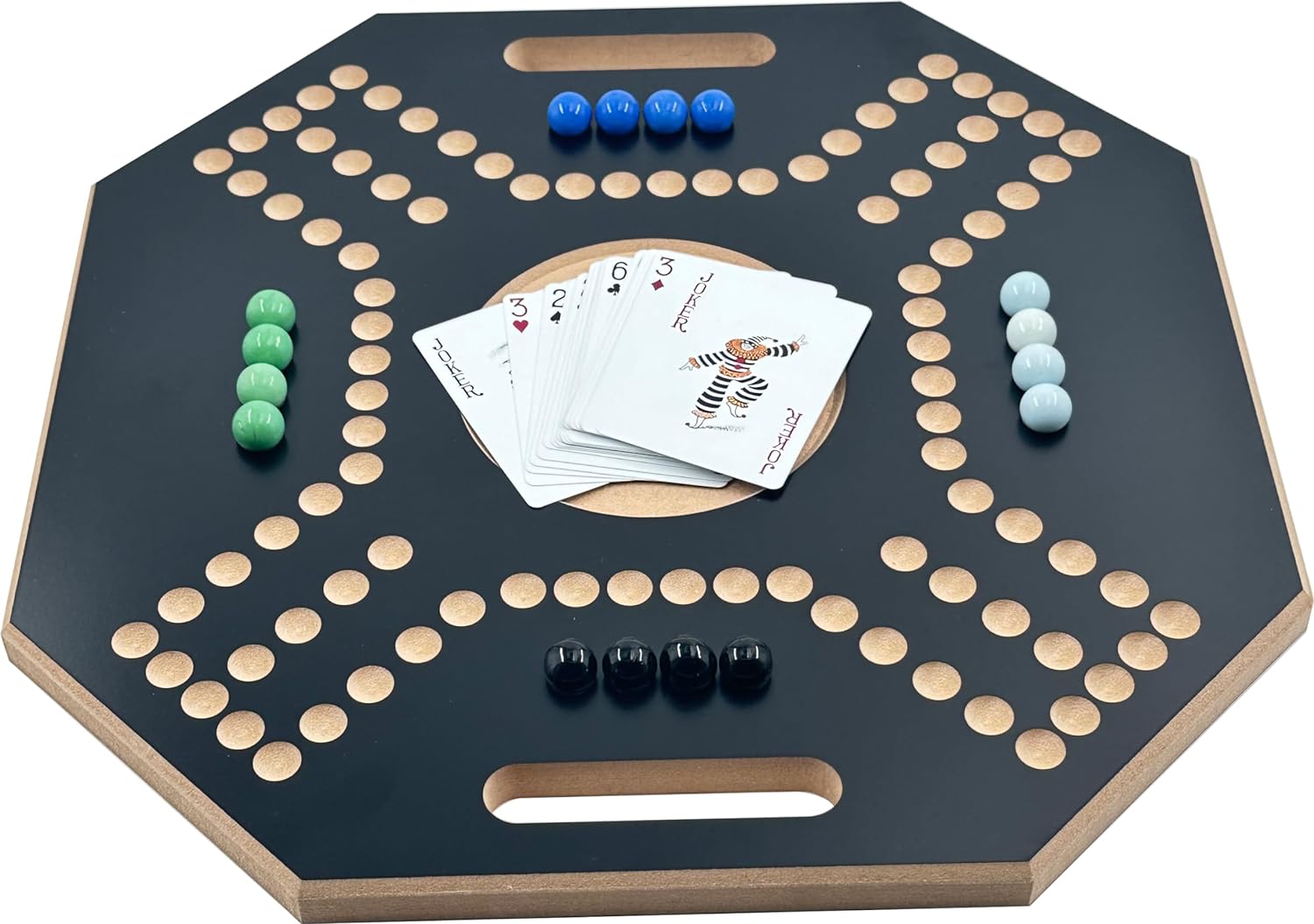 لعبة لوحية خشبية جاكارو، لـ 4 لاعبين مع كرات زجاجية وبطاقات، مقاس 39 × 39 سم، بلون بني، (استخدام باللغة الإنجليزية)، من فنز
