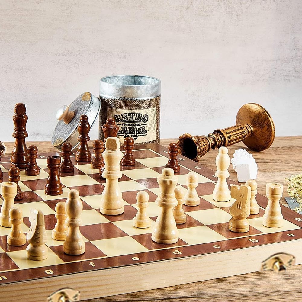 اماتير مجموعة شطرنج خشبية مغناطيسية 15.4 انش، مجموعة العاب لوح محمولة قابلة للطي مع قطع شطرنج مصنوعة يدويا من اللباد العاب تعليمية للبالغين والمراهقين، من اميرتير