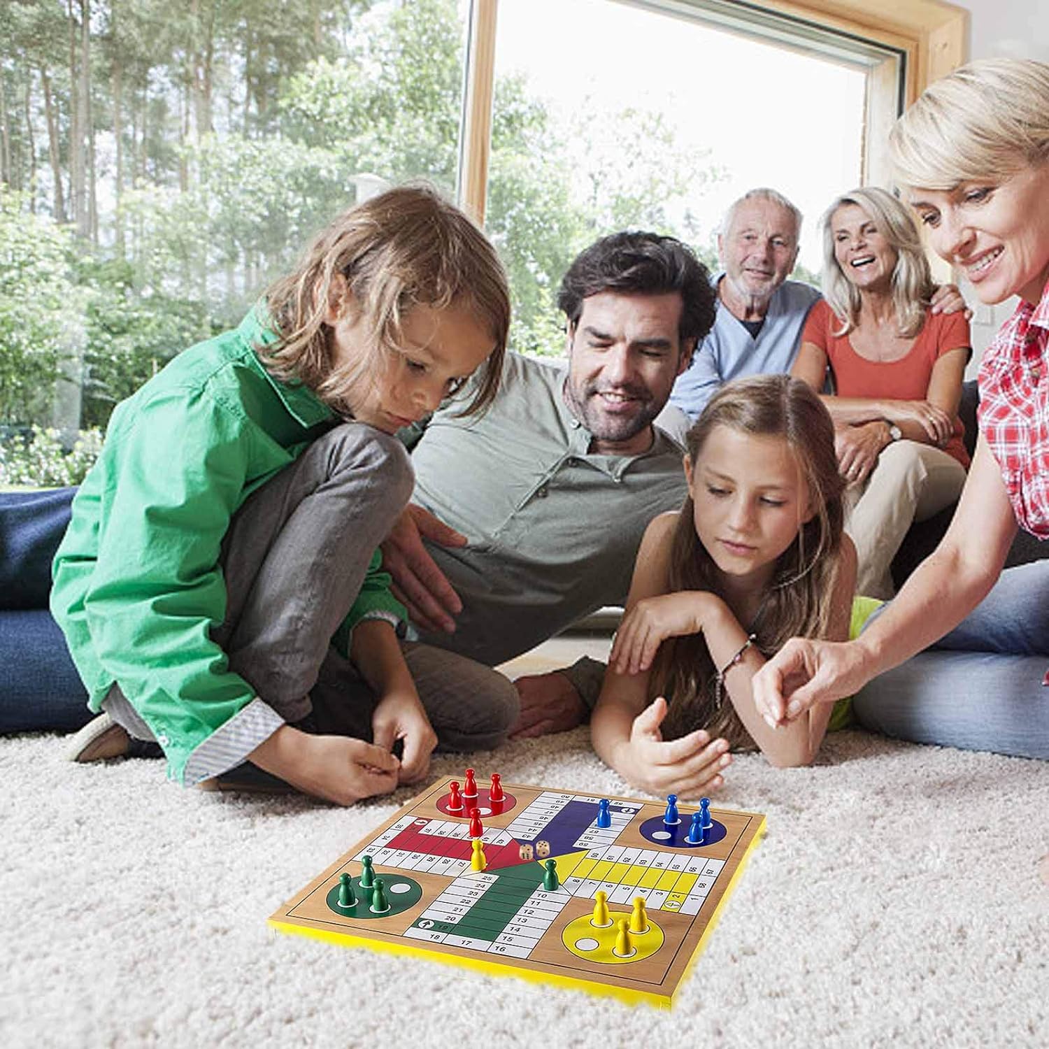 AMEROUS 12 بوصة لعبة لوح خشبي Ludo - ثعابين وسلالم ، 2 في 1 قابلة للعكس ، 1-4 لاعبين مجموعة ألعاب النرد العائلية للأطفال ، الكبار ، نسخة كلاسيكية على سطح الطاولة (معبأة في صندوق هدايا)، حيوانات