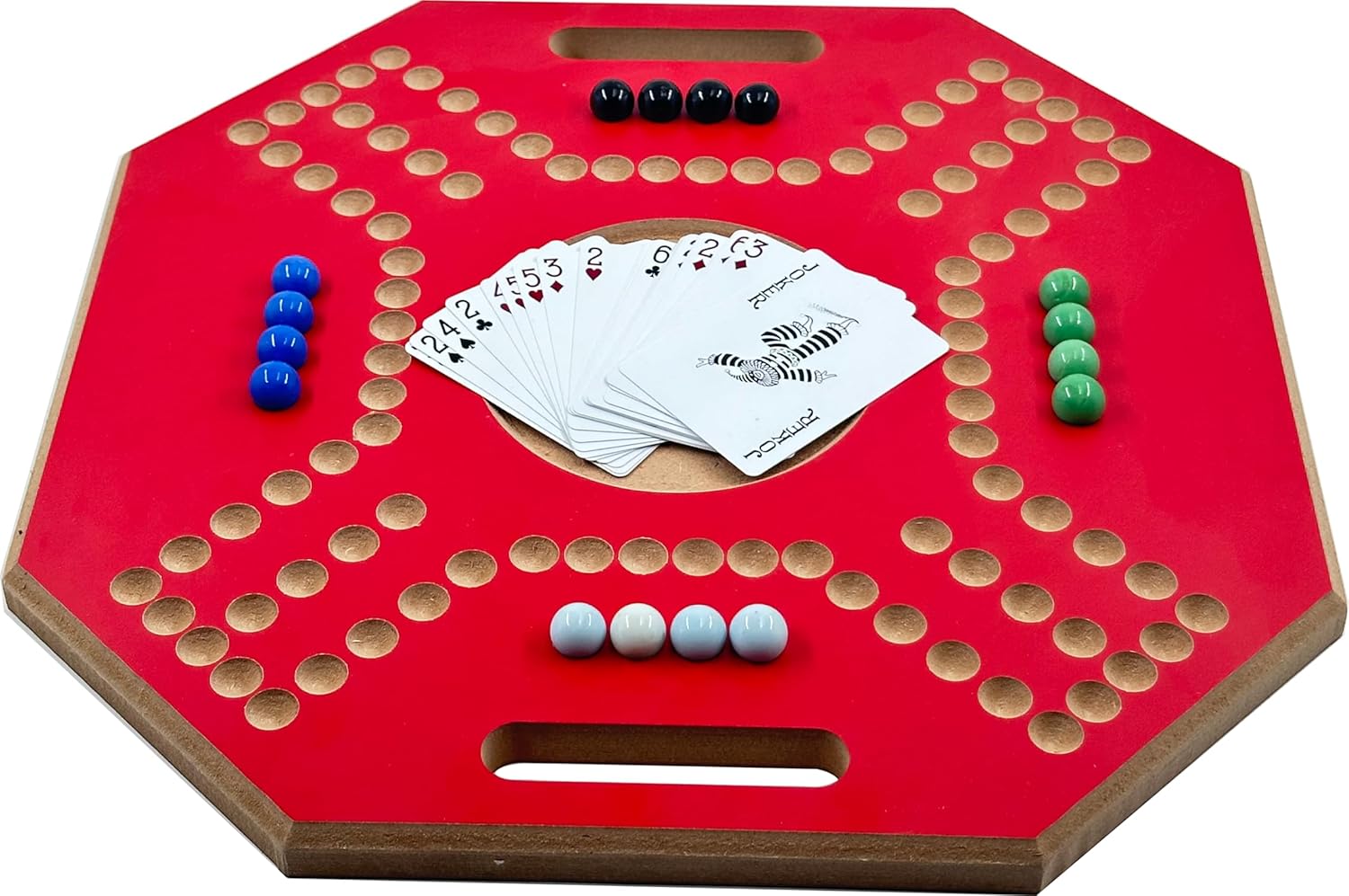 لعبة لوحية خشبية جاكارو، لـ 4 لاعبين مع كرات زجاجية وبطاقات، مقاس 39 × 39 سم، بلون بني، (استخدام باللغة الإنجليزية)، من فنز