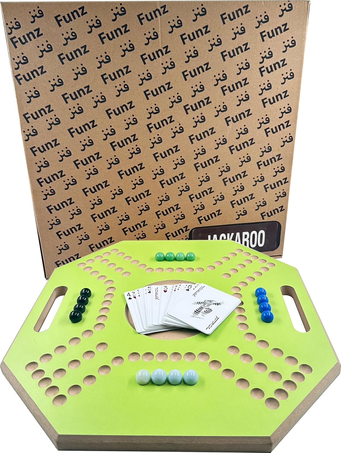 لعبة لوحية خشبية جاكارو، لـ 4 لاعبين مع كرات زجاجية وبطاقات، مقاس 39 × 39 سم، بلون بني، (استخدام باللغة الإنجليزية)، من فنز
