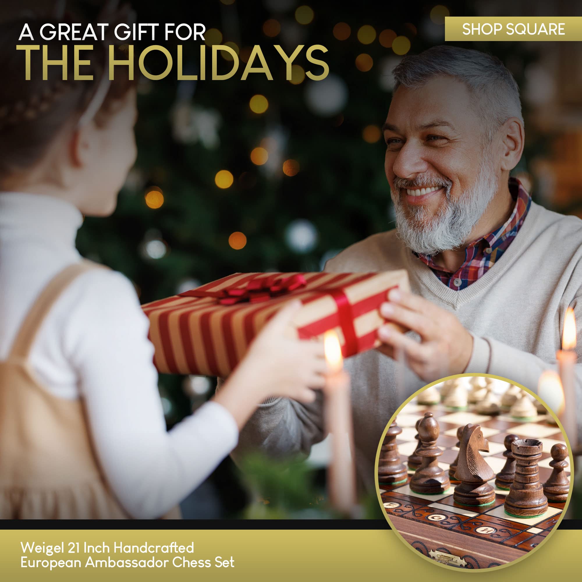 طقم شطرنج أمباسادور أوروبي مصنوع يدوياً من ويجيل - لوح خشب من خشب الزان والبتولا مقاس 21 بوصة مع قاعدة من اللباد - قطع شطرنج خشبية منحوتة وخشب سيكامور - حجرة داخل اللوحة لتخزين كل قطعة، 14 سنة فما فوق