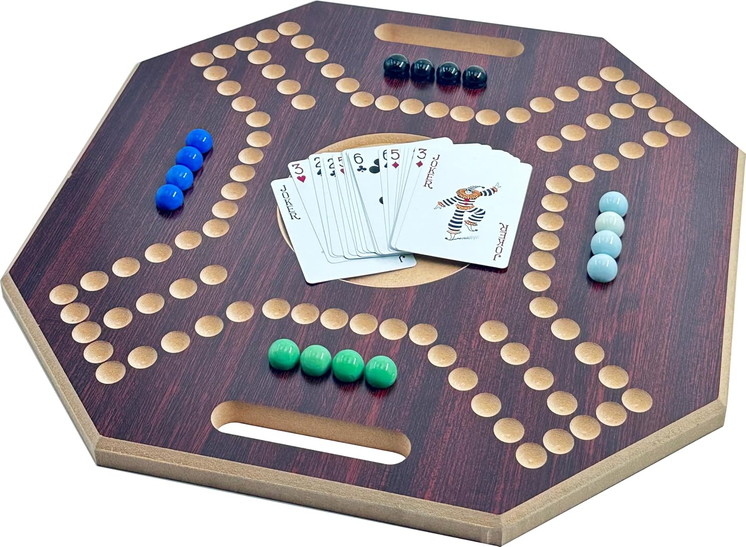 لعبة لوحية خشبية جاكارو، لـ 4 لاعبين مع كرات زجاجية وبطاقات، مقاس 39 × 39 سم، بلون بني، (استخدام باللغة الإنجليزية)، من فنز