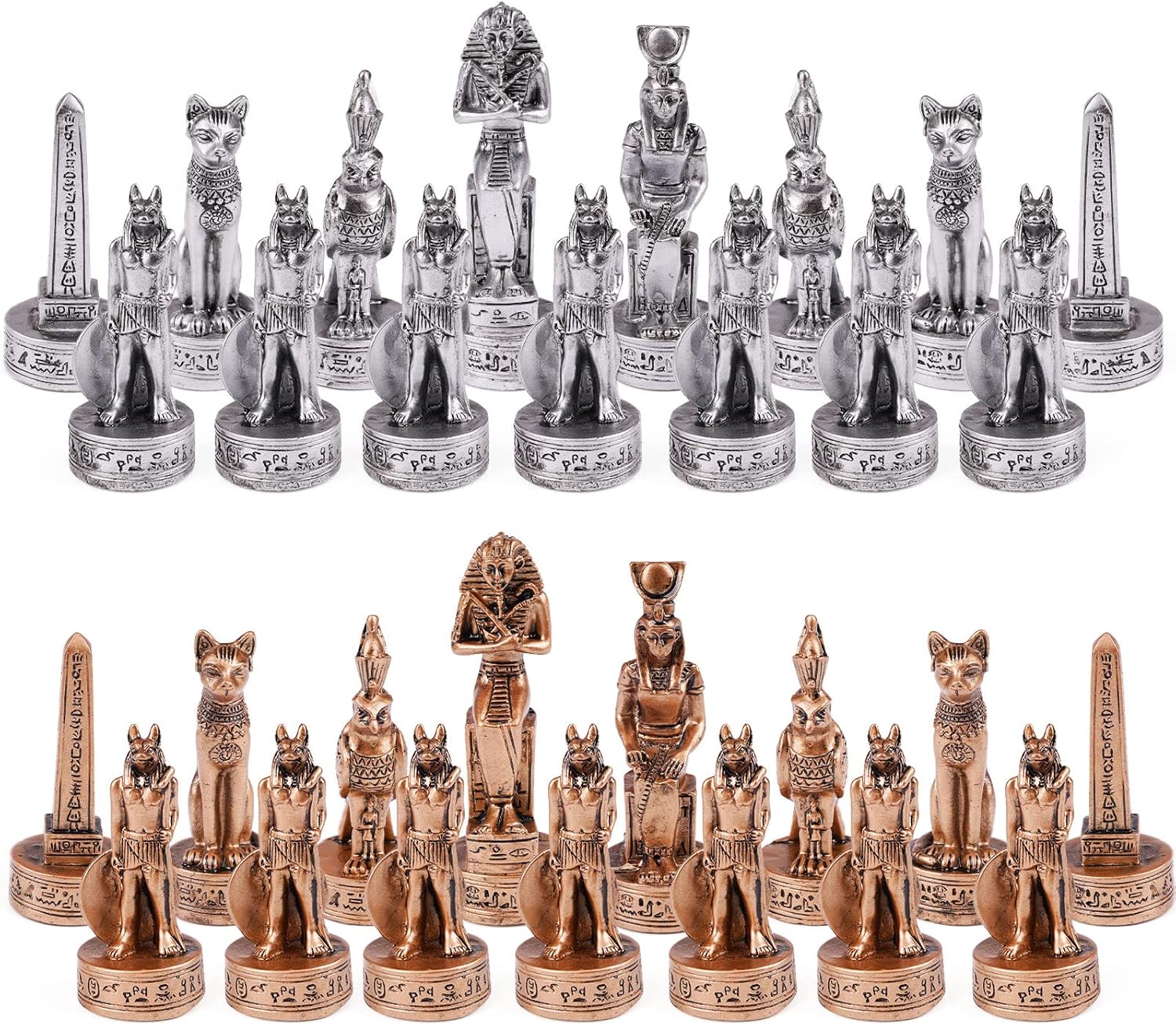 مجموعة شطرنج على الطراز المصري مقاس 15 انش للبالغين ولوح شطرنج من الورق المقوى كبير قابل للطي، قطع شطرنج ثلاثية الابعاد من الراتنج وفتحات تخزين، لاعبين، من اجيرلجل