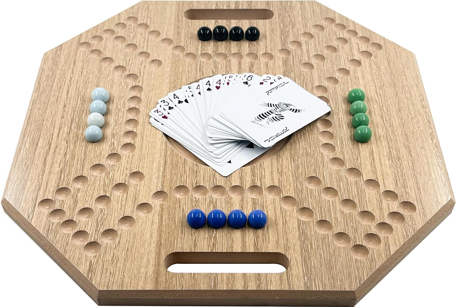 لعبة لوحية خشبية جاكارو، لـ 4 لاعبين مع كرات زجاجية وبطاقات، مقاس 39 × 39 سم، بلون بني، (استخدام باللغة الإنجليزية)، من فنز