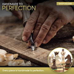 طقم شطرنج أمباسادور أوروبي مصنوع يدوياً من ويجيل - لوح خشب من خشب الزان والبتولا مقاس 21 بوصة مع قاعدة من اللباد - قطع شطرنج خشبية منحوتة وخشب سيكامور - حجرة داخل اللوحة لتخزين كل قطعة، 14 سنة فما فوق