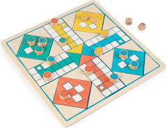 لعبة لودو بلس سنيكس اند سلالم خشبية - مجموعتان من لعبتين في حزمة واحدة - العاب نرد باتشيسي للاطفال والكبار - لوح كلاسيكي مزدوج الجوانب مقاس 12 انش × 12 انش لعدد 2-4 لاعبين، من بري بيلي، 6 سنوات