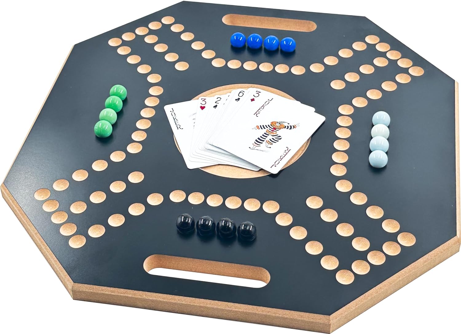 لعبة لوحية خشبية جاكارو، لـ 4 لاعبين مع كرات زجاجية وبطاقات، مقاس 39 × 39 سم، بلون بني، (استخدام باللغة الإنجليزية)، من فنز