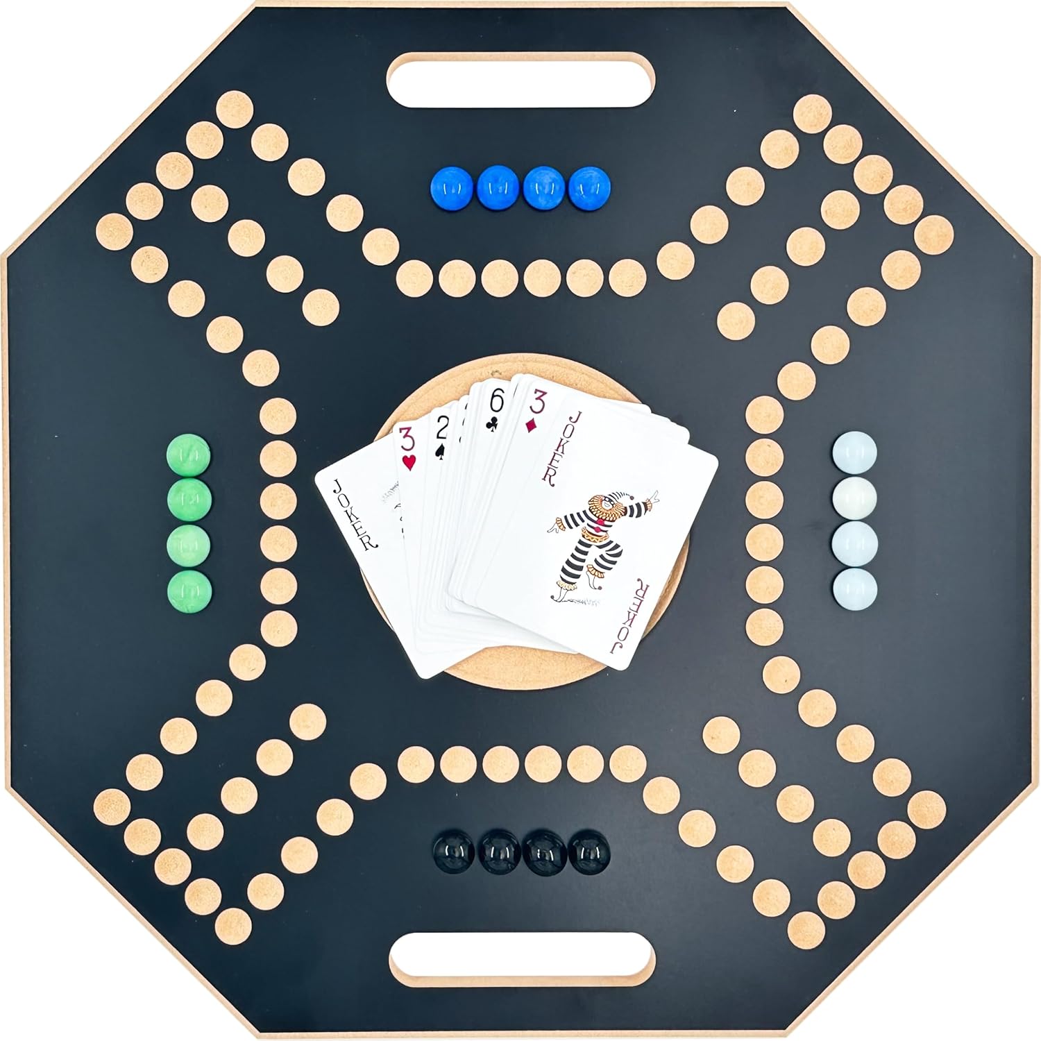 لعبة لوحية خشبية جاكارو، لـ 4 لاعبين مع كرات زجاجية وبطاقات، مقاس 39 × 39 سم، بلون بني، (استخدام باللغة الإنجليزية)، من فنز