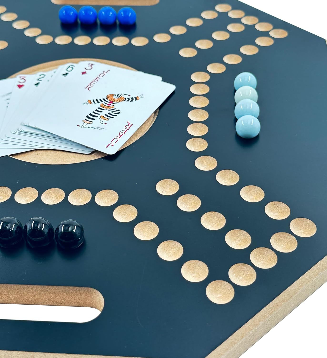 لعبة لوحية خشبية جاكارو، لـ 4 لاعبين مع كرات زجاجية وبطاقات، مقاس 39 × 39 سم، بلون بني، (استخدام باللغة الإنجليزية)، من فنز