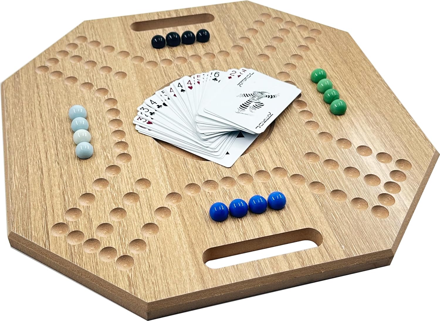 لعبة لوحية خشبية جاكارو، لـ 4 لاعبين مع كرات زجاجية وبطاقات، مقاس 39 × 39 سم، بلون بني، (استخدام باللغة الإنجليزية)، من فنز