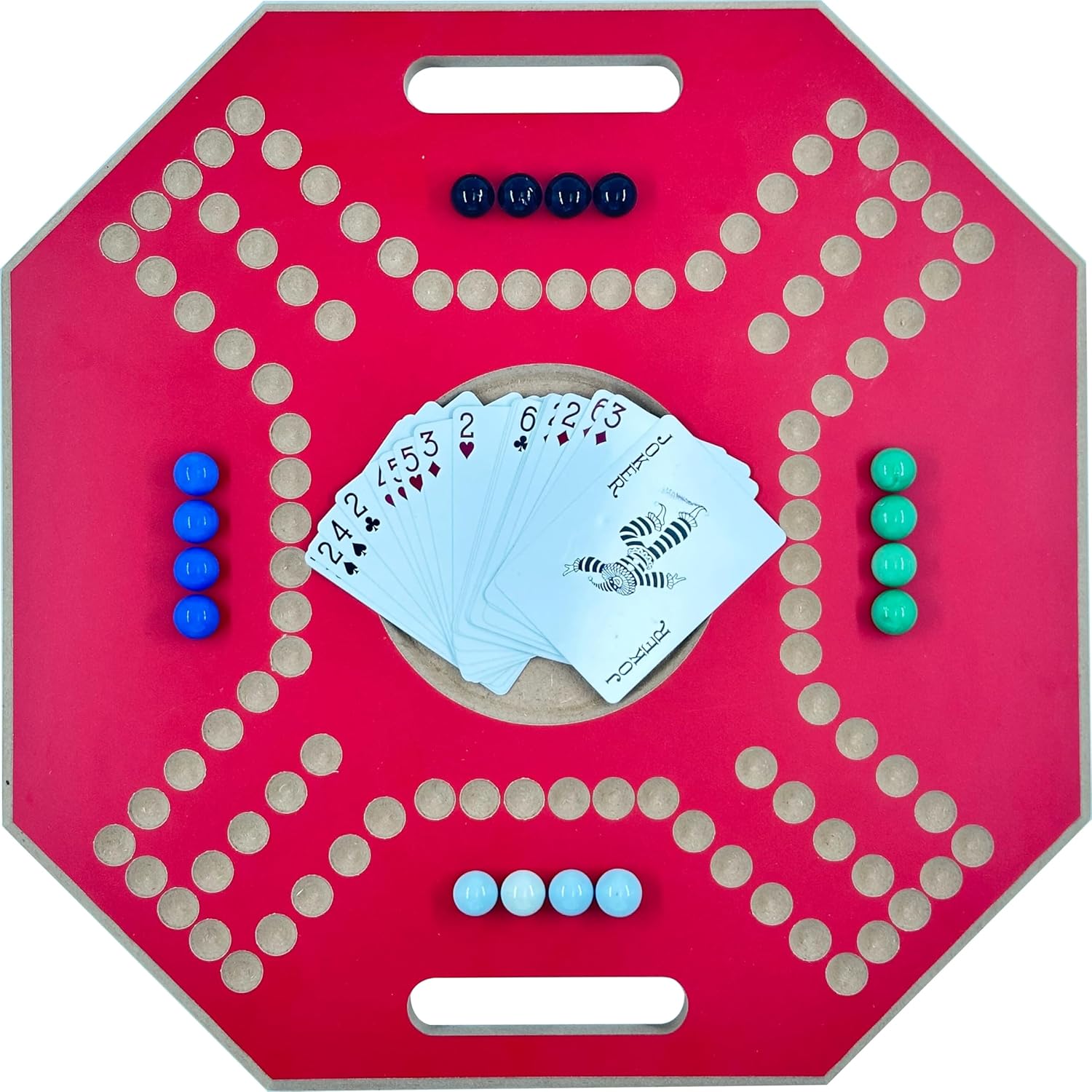 لعبة لوحية خشبية جاكارو، لـ 4 لاعبين مع كرات زجاجية وبطاقات، مقاس 39 × 39 سم، بلون بني، (استخدام باللغة الإنجليزية)، من فنز