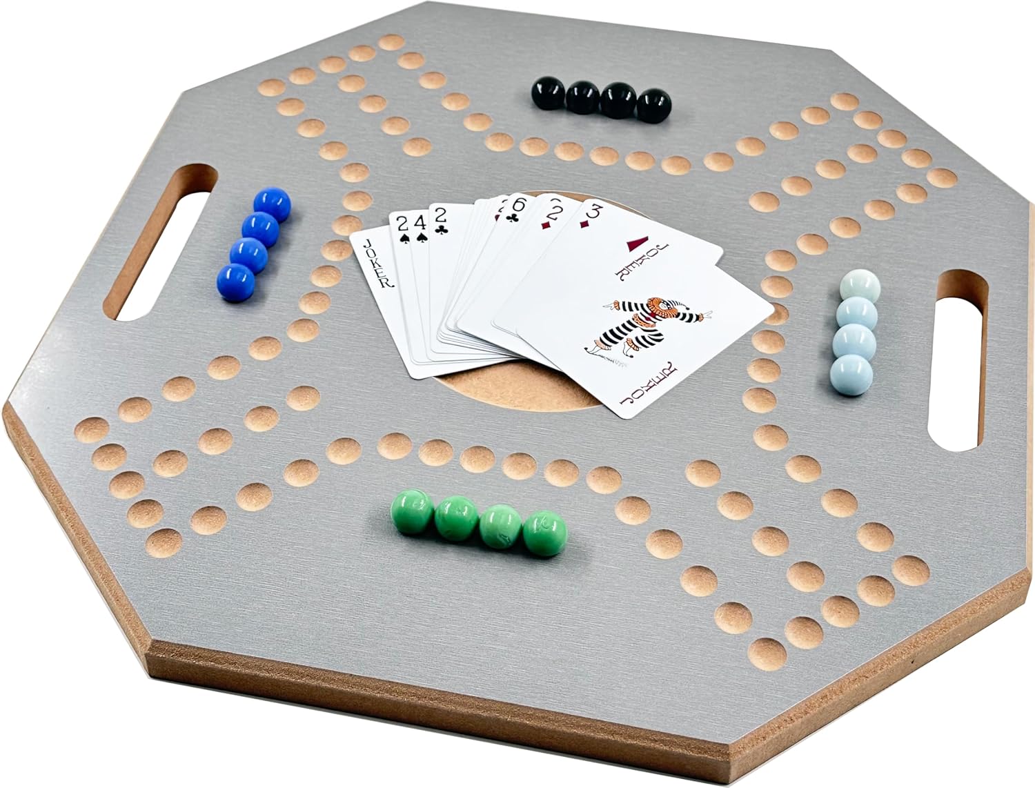 لعبة لوحية خشبية جاكارو، لـ 4 لاعبين مع كرات زجاجية وبطاقات، مقاس 39 × 39 سم، بلون بني، (استخدام باللغة الإنجليزية)، من فنز