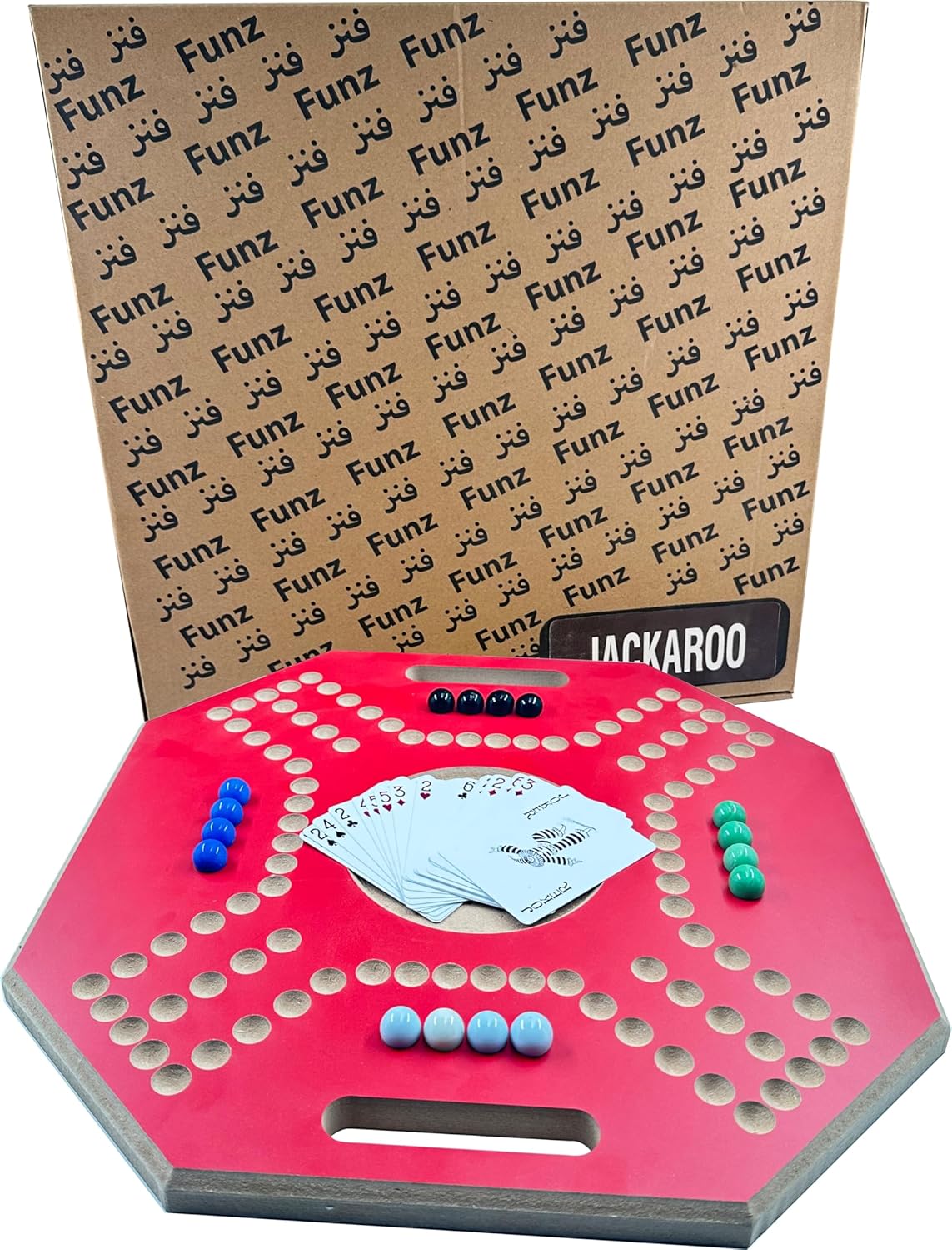 لعبة لوحية خشبية جاكارو، لـ 4 لاعبين مع كرات زجاجية وبطاقات، مقاس 39 × 39 سم، بلون بني، (استخدام باللغة الإنجليزية)، من فنز