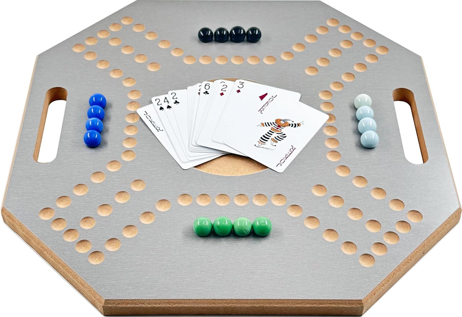 لعبة لوحية خشبية جاكارو، لـ 4 لاعبين مع كرات زجاجية وبطاقات، مقاس 39 × 39 سم، بلون بني، (استخدام باللغة الإنجليزية)، من فنز