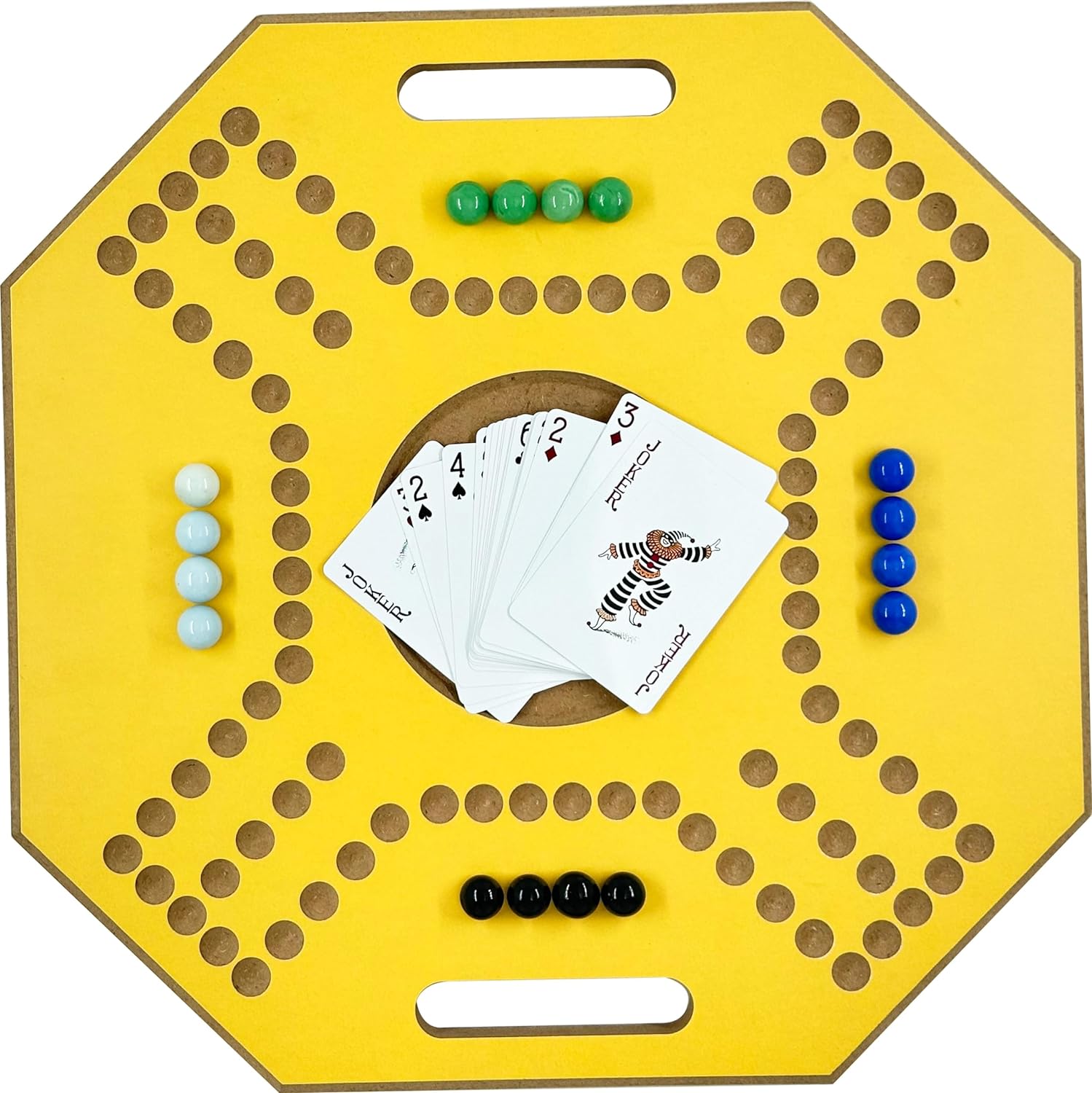 لعبة لوحية خشبية جاكارو، لـ 4 لاعبين مع كرات زجاجية وبطاقات، مقاس 39 × 39 سم، بلون بني، (استخدام باللغة الإنجليزية)، من فنز