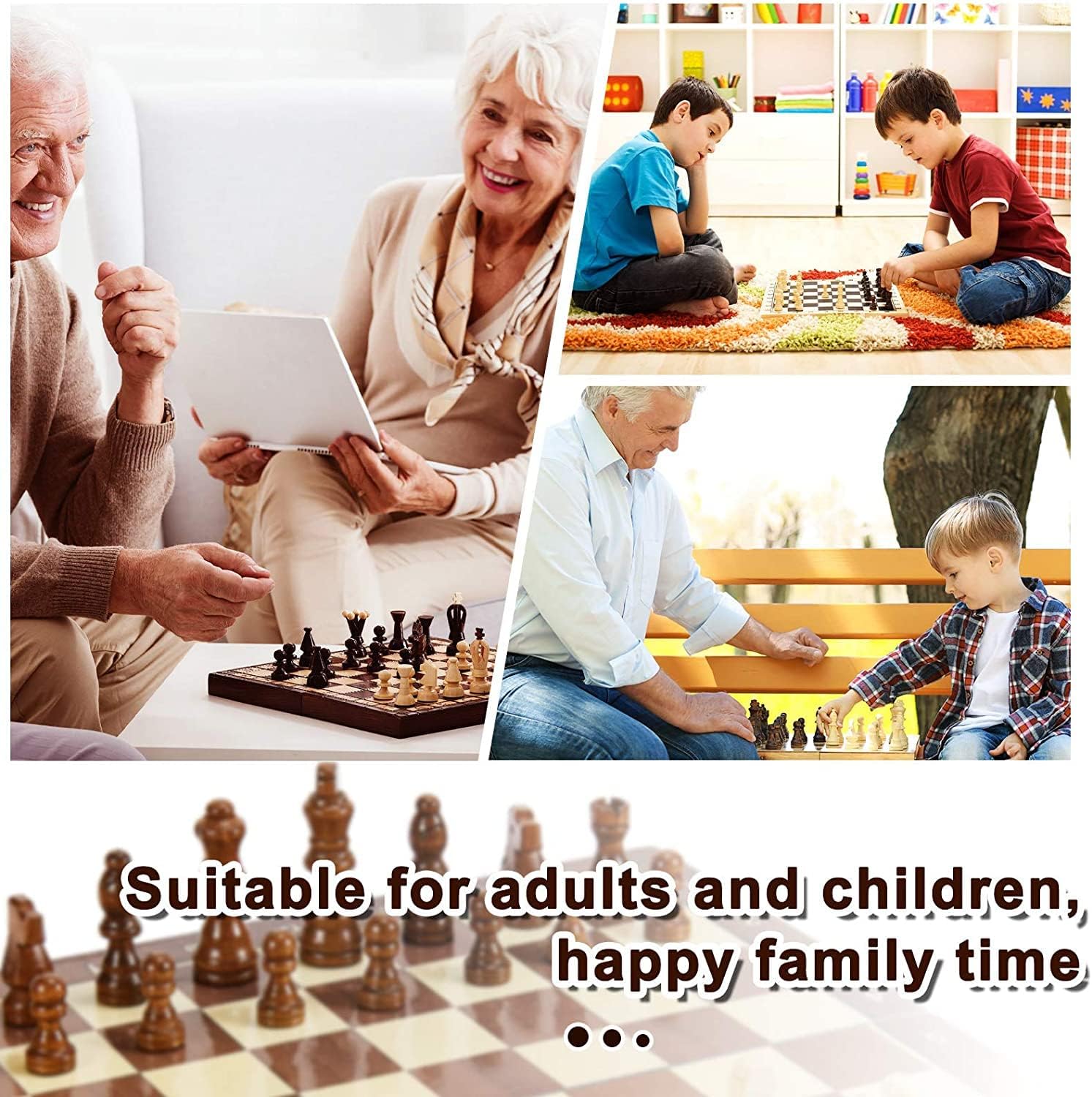 اماتير مجموعة شطرنج خشبية مغناطيسية 15.4 انش، مجموعة العاب لوح محمولة قابلة للطي مع قطع شطرنج مصنوعة يدويا من اللباد العاب تعليمية للبالغين والمراهقين، من اميرتير