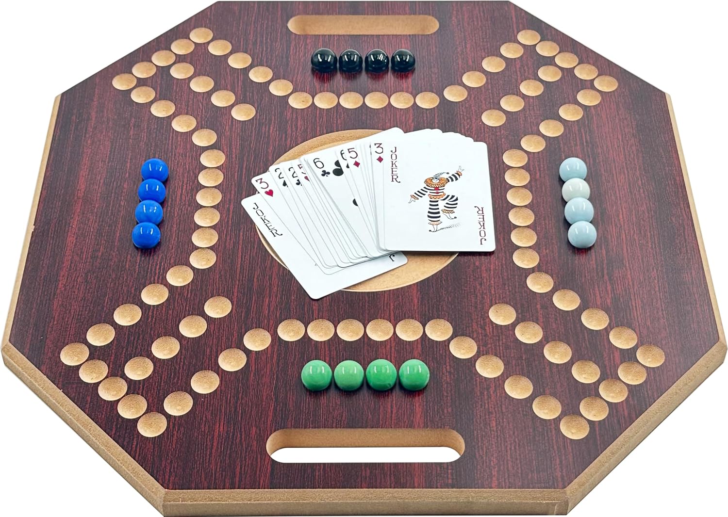 لعبة لوحية خشبية جاكارو، لـ 4 لاعبين مع كرات زجاجية وبطاقات، مقاس 39 × 39 سم، بلون بني، (استخدام باللغة الإنجليزية)، من فنز