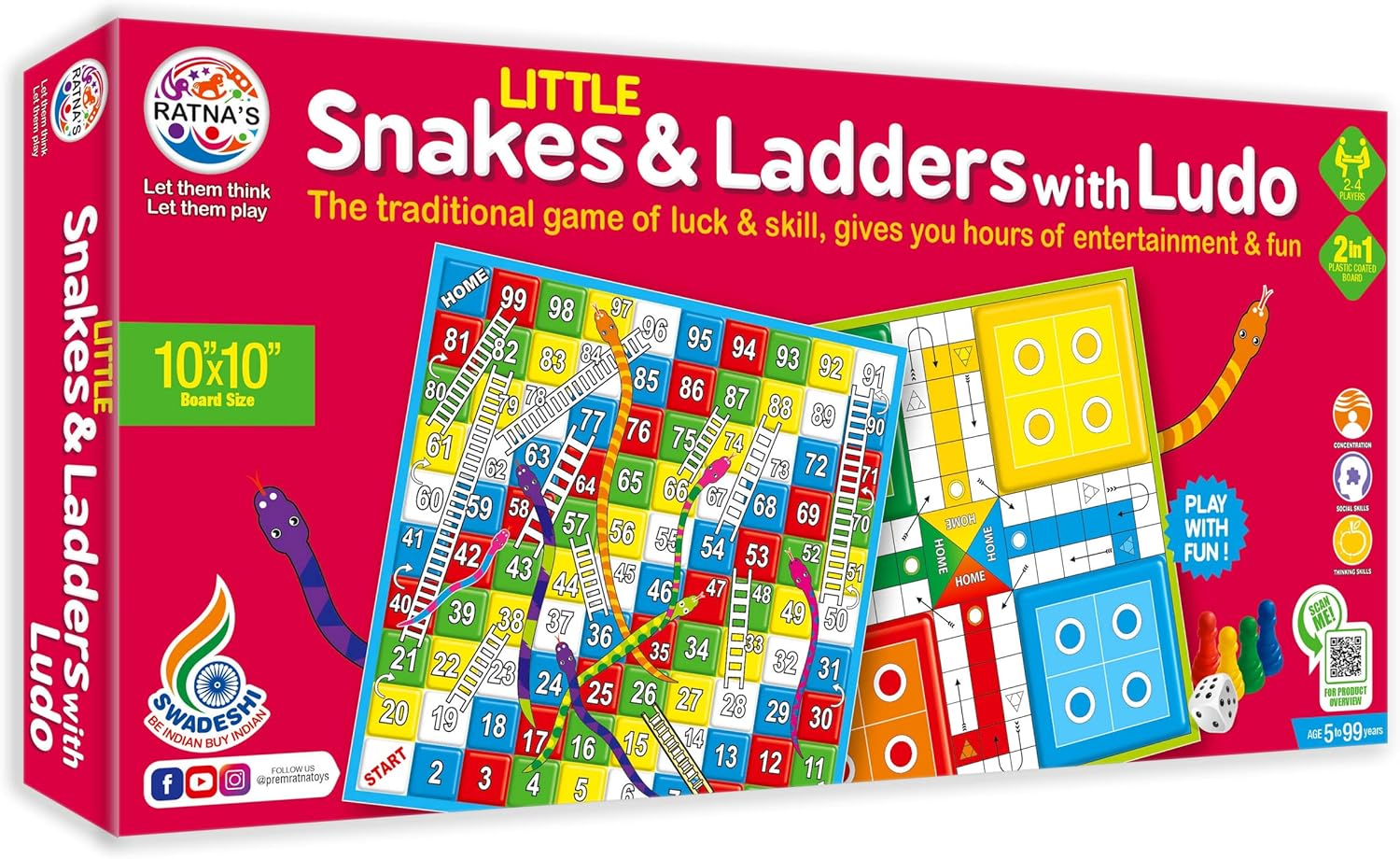 راتنا لعبة استراتيجية كلاسيكية على شكل ثعبان وسلالم صغيرة مع لودو 2 في 1 لرجال الاعمال الشباب