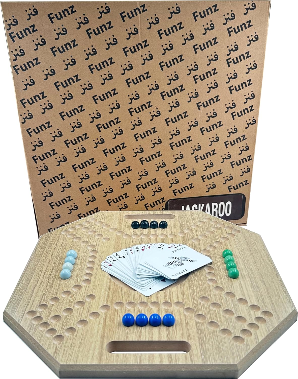 لعبة لوحية خشبية جاكارو، لـ 4 لاعبين مع كرات زجاجية وبطاقات، مقاس 39 × 39 سم، بلون بني، (استخدام باللغة الإنجليزية)، من فنز