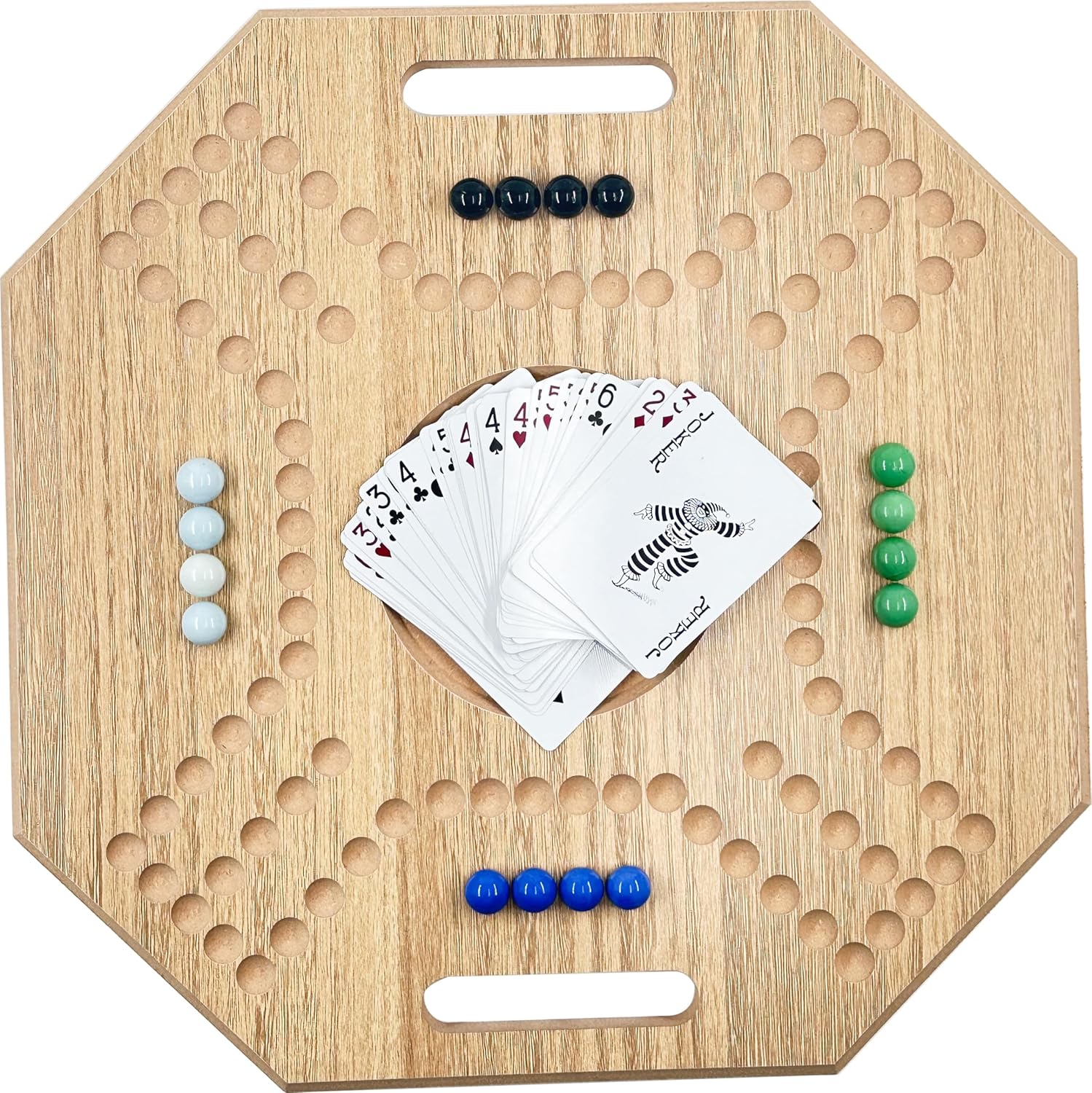 لعبة لوحية خشبية جاكارو، لـ 4 لاعبين مع كرات زجاجية وبطاقات، مقاس 39 × 39 سم، بلون بني، (استخدام باللغة الإنجليزية)، من فنز