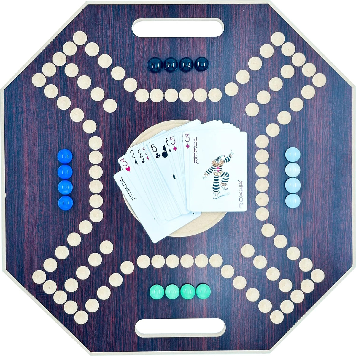 لعبة لوحية خشبية جاكارو، لـ 4 لاعبين مع كرات زجاجية وبطاقات، مقاس 39 × 39 سم، بلون بني، (استخدام باللغة الإنجليزية)، من فنز