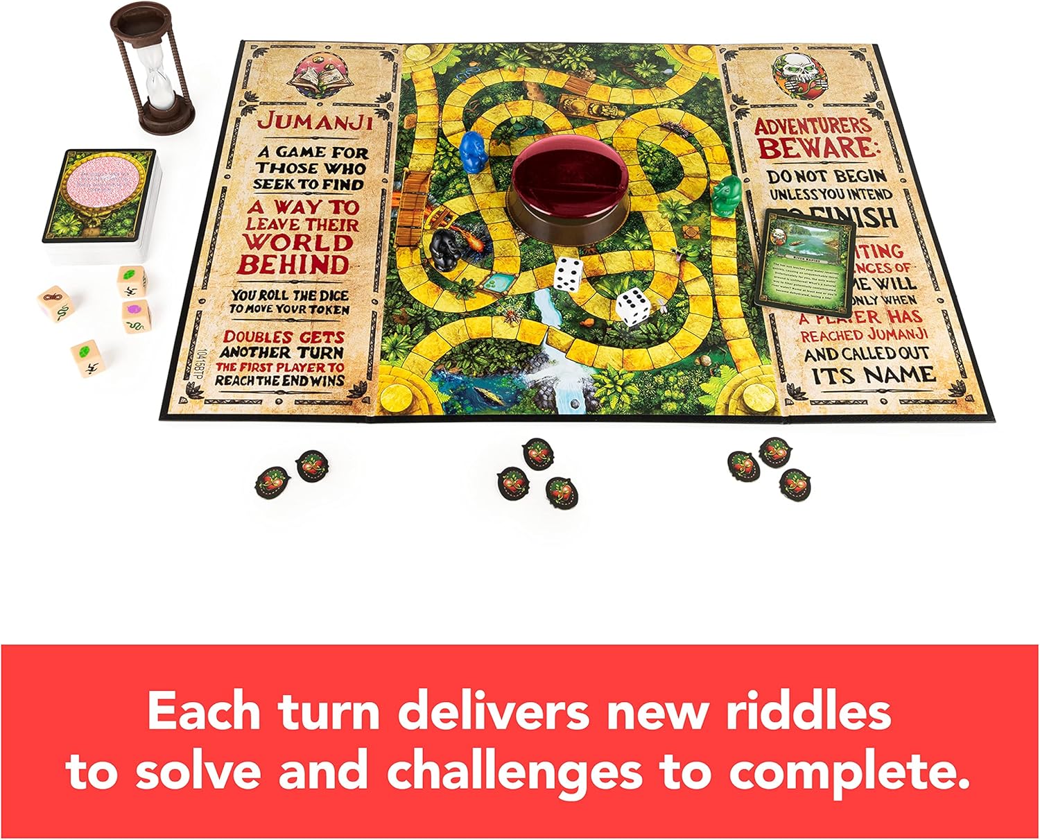 لعبة جامانجي ذا جيم، لعبة الطاولة العائلية الكلاسيكية المخيفة المبنية على فيلم اكشن كوميدي، مناسبة للاطفال والكبار من سن 8 سنوات فما فوق، من سبين ماستر