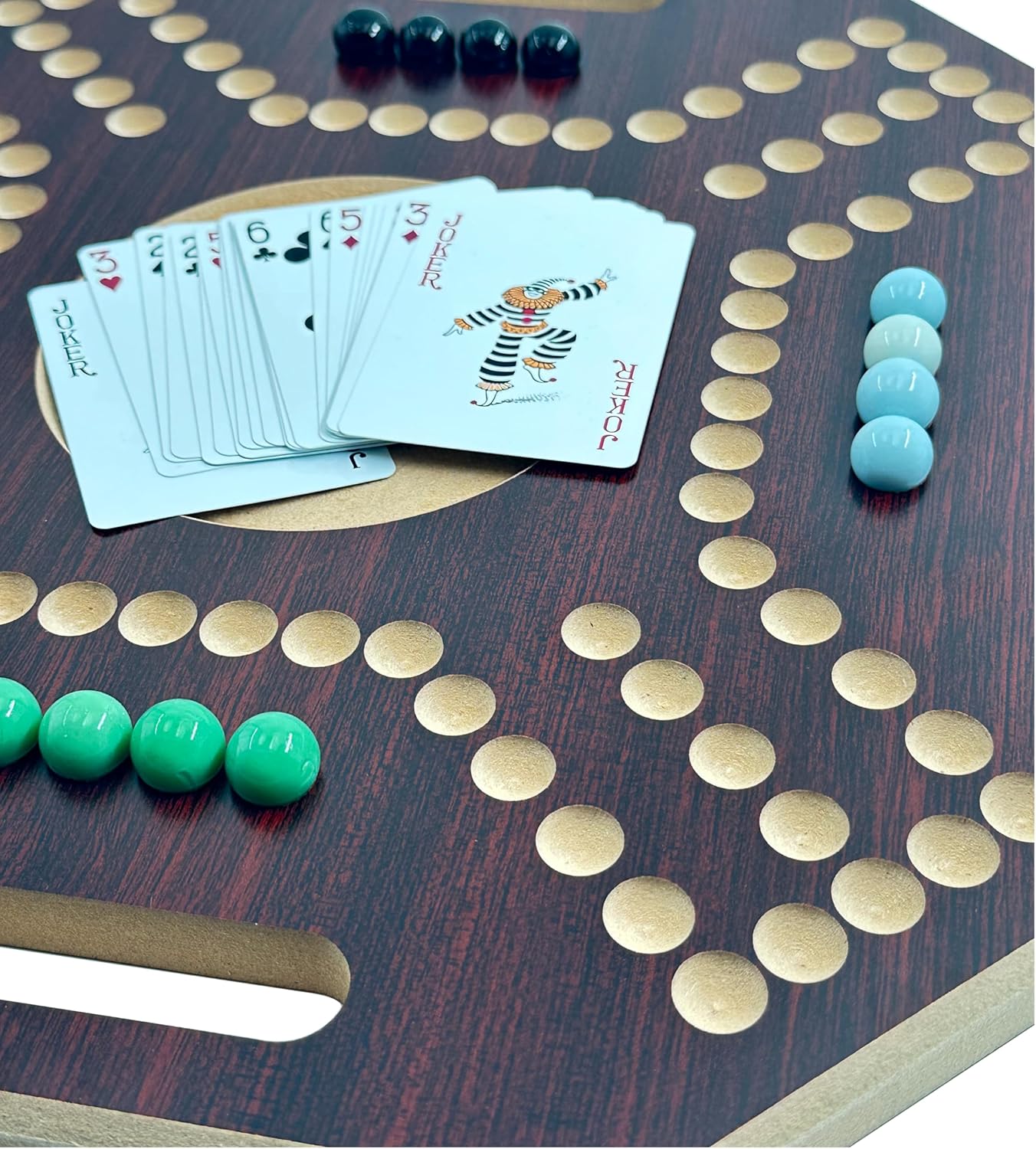 لعبة لوحية خشبية جاكارو، لـ 4 لاعبين مع كرات زجاجية وبطاقات، مقاس 39 × 39 سم، بلون بني، (استخدام باللغة الإنجليزية)، من فنز