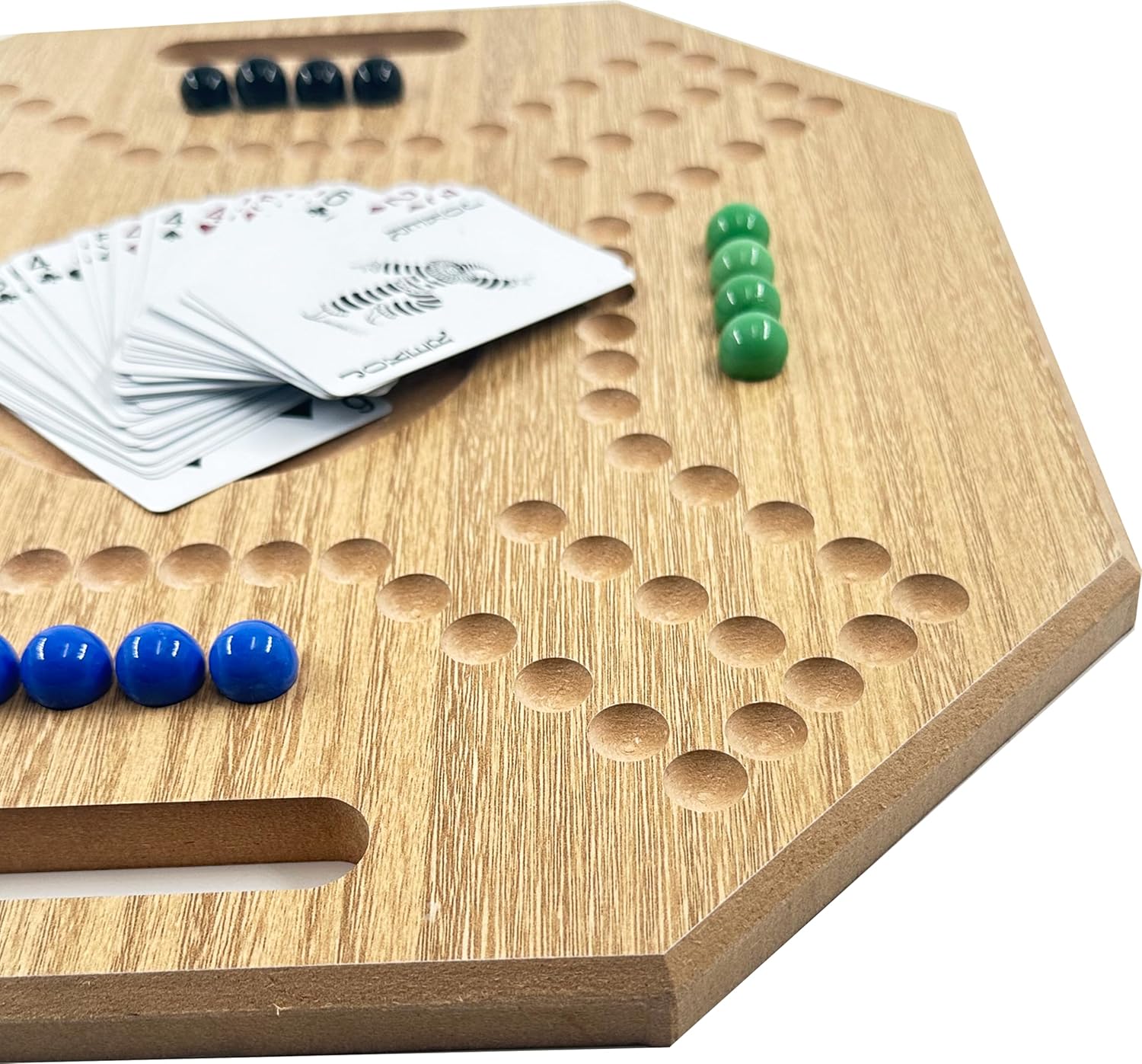 لعبة لوحية خشبية جاكارو، لـ 4 لاعبين مع كرات زجاجية وبطاقات، مقاس 39 × 39 سم، بلون بني، (استخدام باللغة الإنجليزية)، من فنز