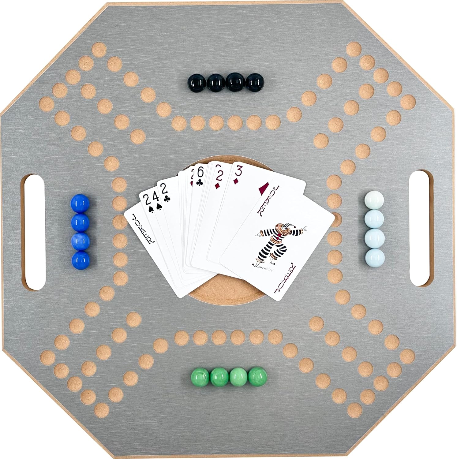 لعبة لوحية خشبية جاكارو، لـ 4 لاعبين مع كرات زجاجية وبطاقات، مقاس 39 × 39 سم، بلون بني، (استخدام باللغة الإنجليزية)، من فنز