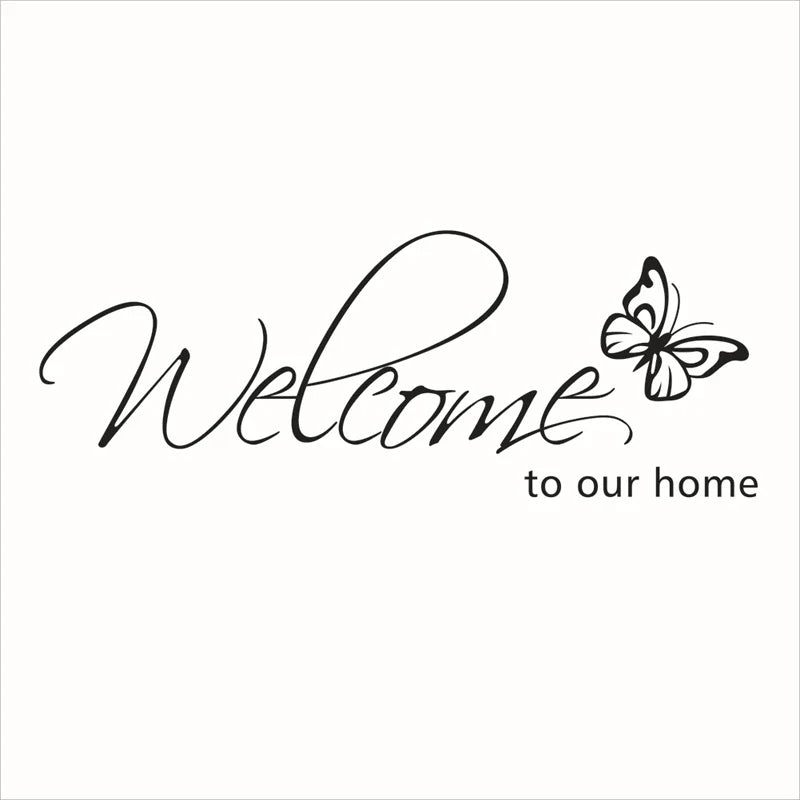 Welcome To Our Home' Text Patterns Wall Sticker Home Decor Living Room Decals Wallpaper Bedroom Decorative Butterfly Stickers