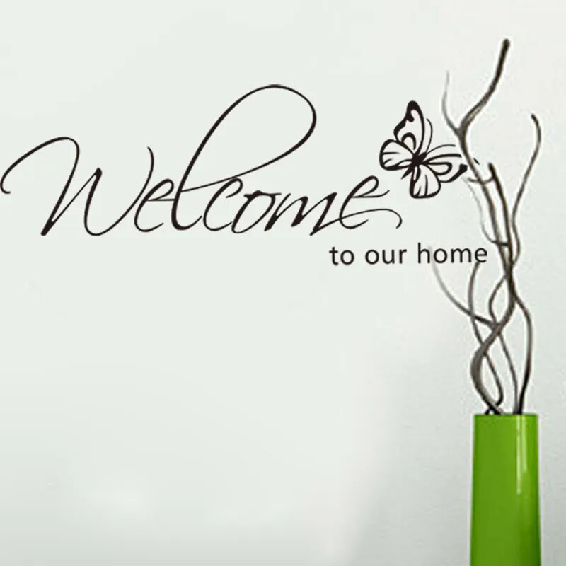 Welcome To Our Home' Text Patterns Wall Sticker Home Decor Living Room Decals Wallpaper Bedroom Decorative Butterfly Stickers