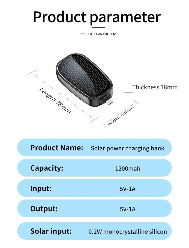 Solar Power Bank Mini Key Ring Portable Charger 1200mAh Outdoor Camping External Battery Emergent Power Cargador Portátil 보조배터리