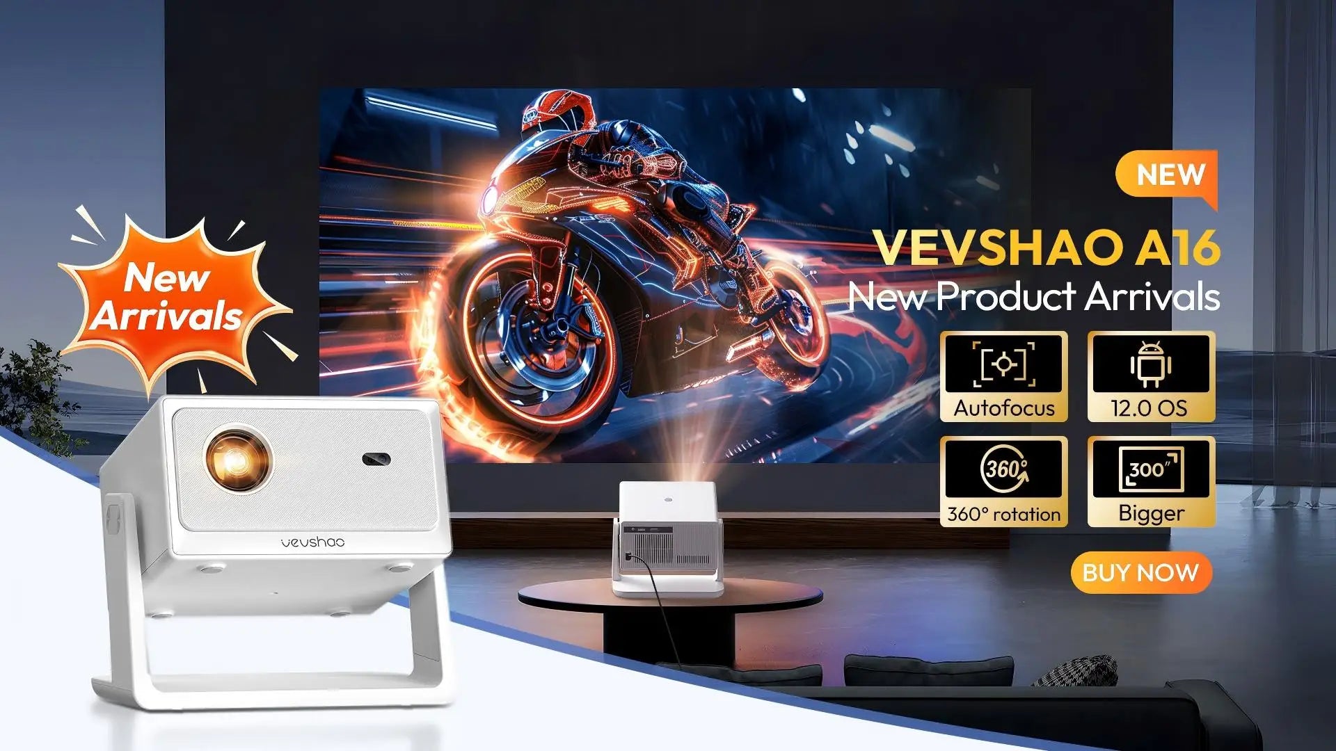 Vevshao A15 Smart Projector Portable Android 13 Projector Dual WiFi Auto Keystone Focus Pocket Beamer Home Meeting Video Cinema