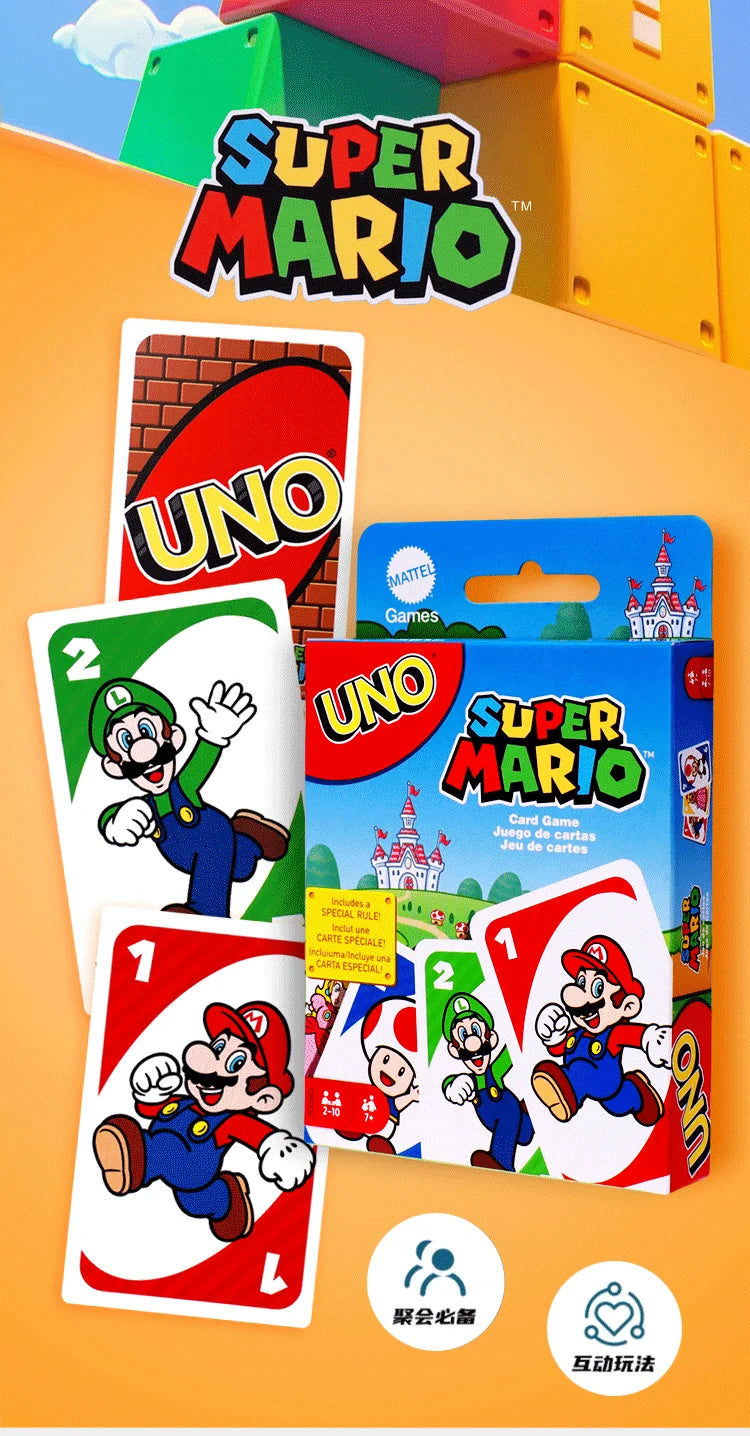 Genuine Mattel Games Uno Super Mario Card Game For Family Night Featuring Tv Show Themed Graphics And A Special Rule 2-10 Player