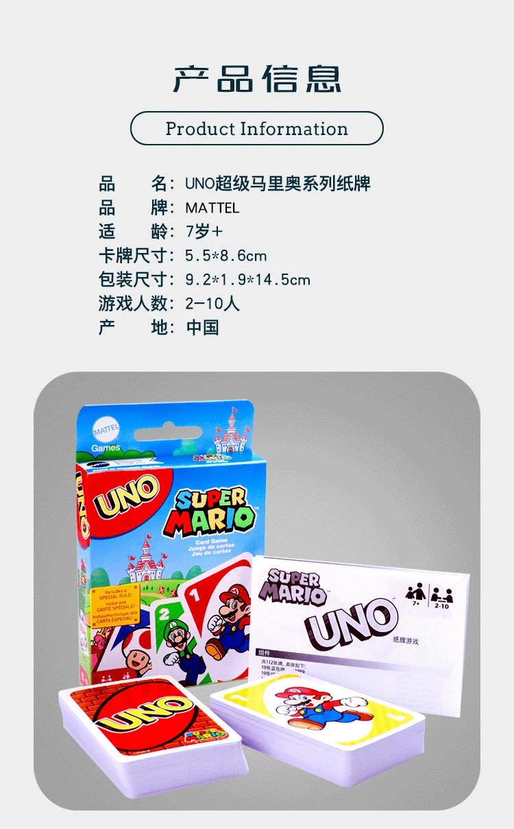 Genuine Mattel Games Uno Super Mario Card Game For Family Night Featuring Tv Show Themed Graphics And A Special Rule 2-10 Player